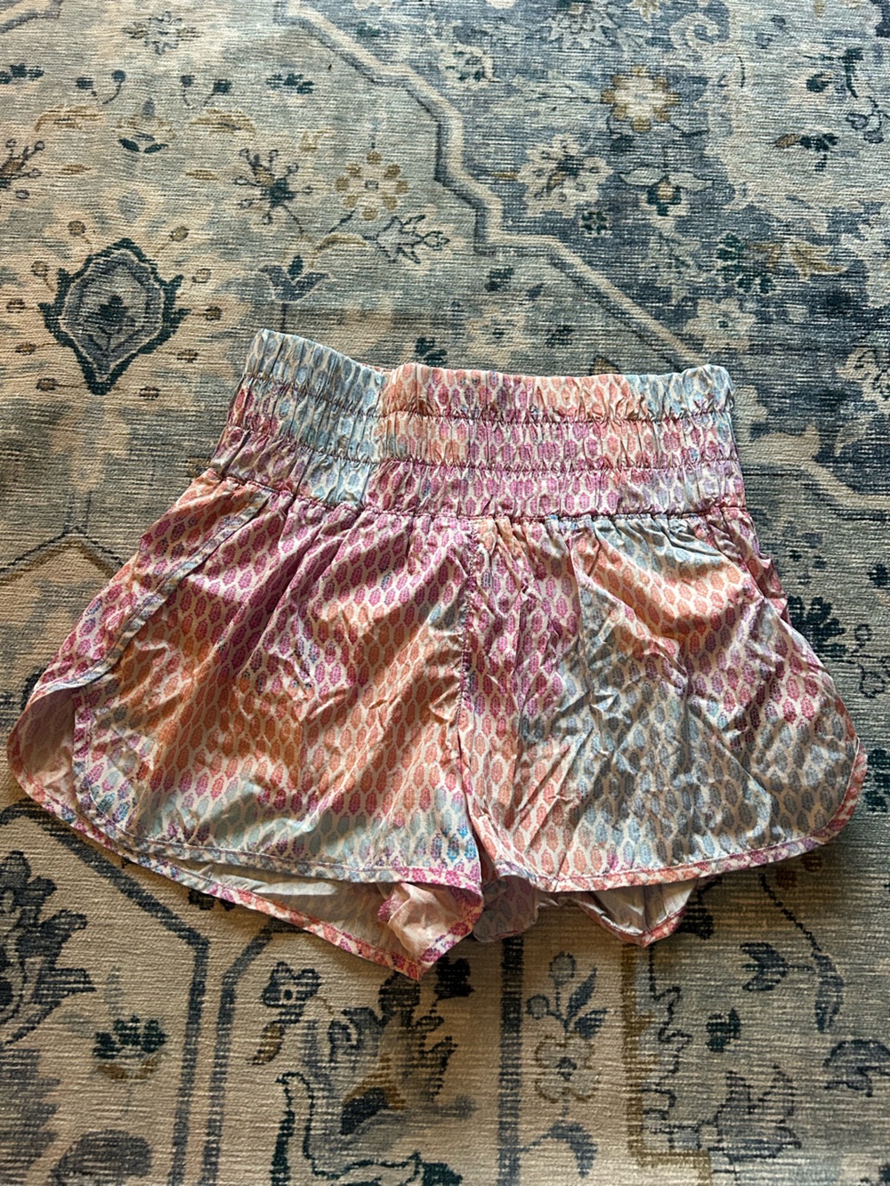 Free People Pink and Light Blue Patterned Smocked Waist Shorts